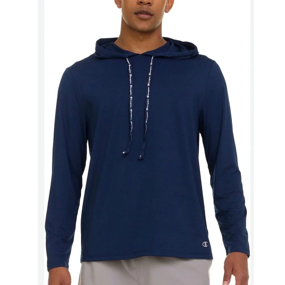 Champion Mens Hooded Rashguard Navy Blue Long Sleeve Sun Shirt Mens Large - Picture 2 of 9